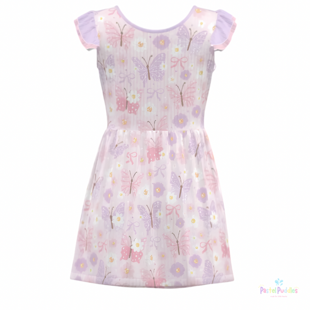 Blossom Butterflies ruffle sleeve onesie dress