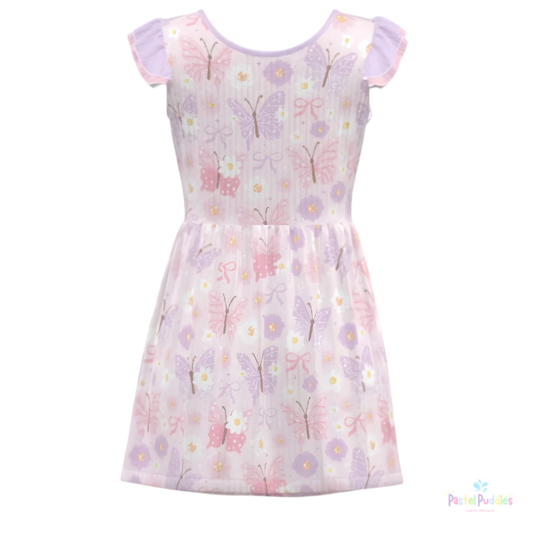 Blossom Butterflies ruffle sleeve onesie dress