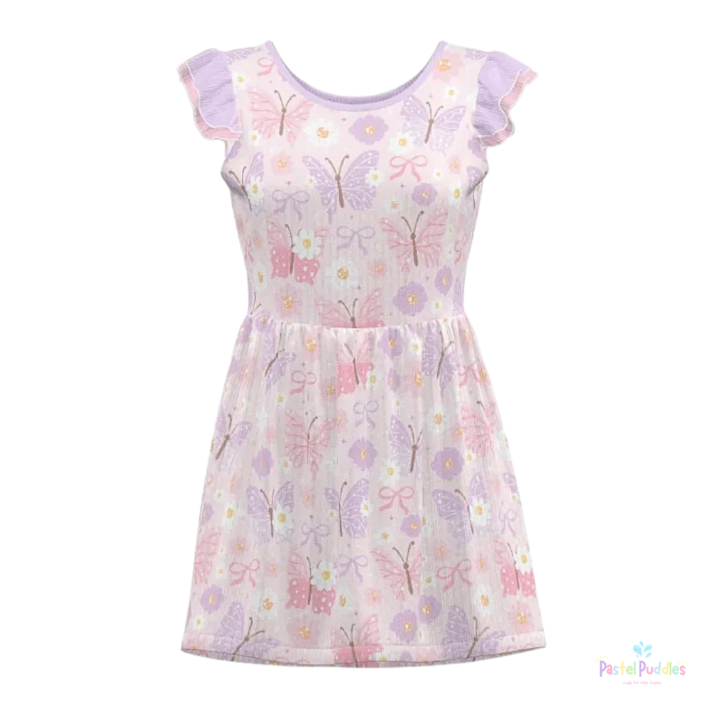 Blossom Butterflies ruffle sleeve onesie dress