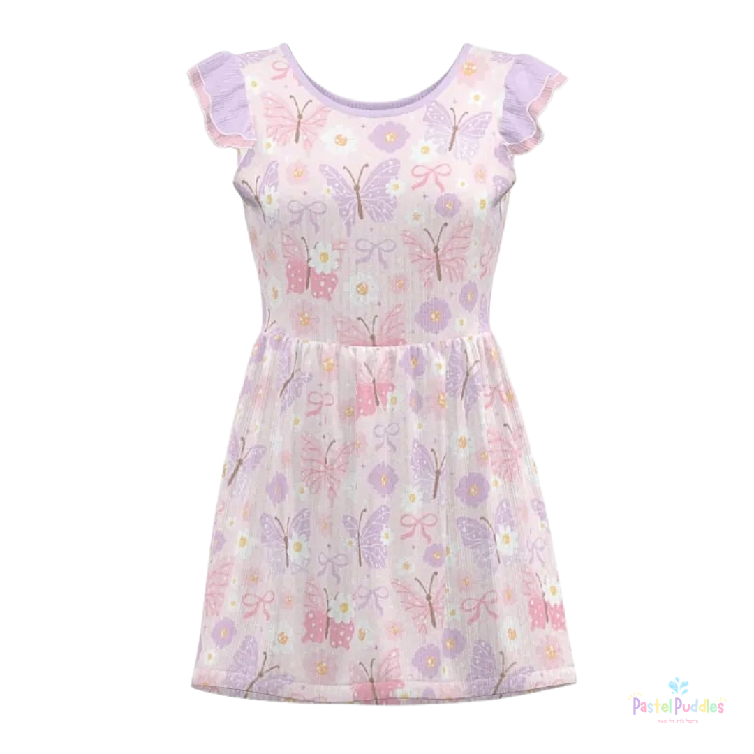 Blossom Butterflies ruffle sleeve onesie dress