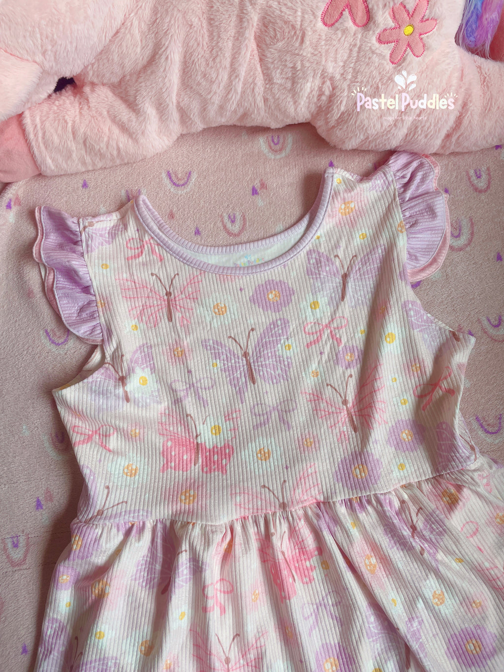 Blossom Butterflies ruffle sleeve onesie dress – Pastel Puddles