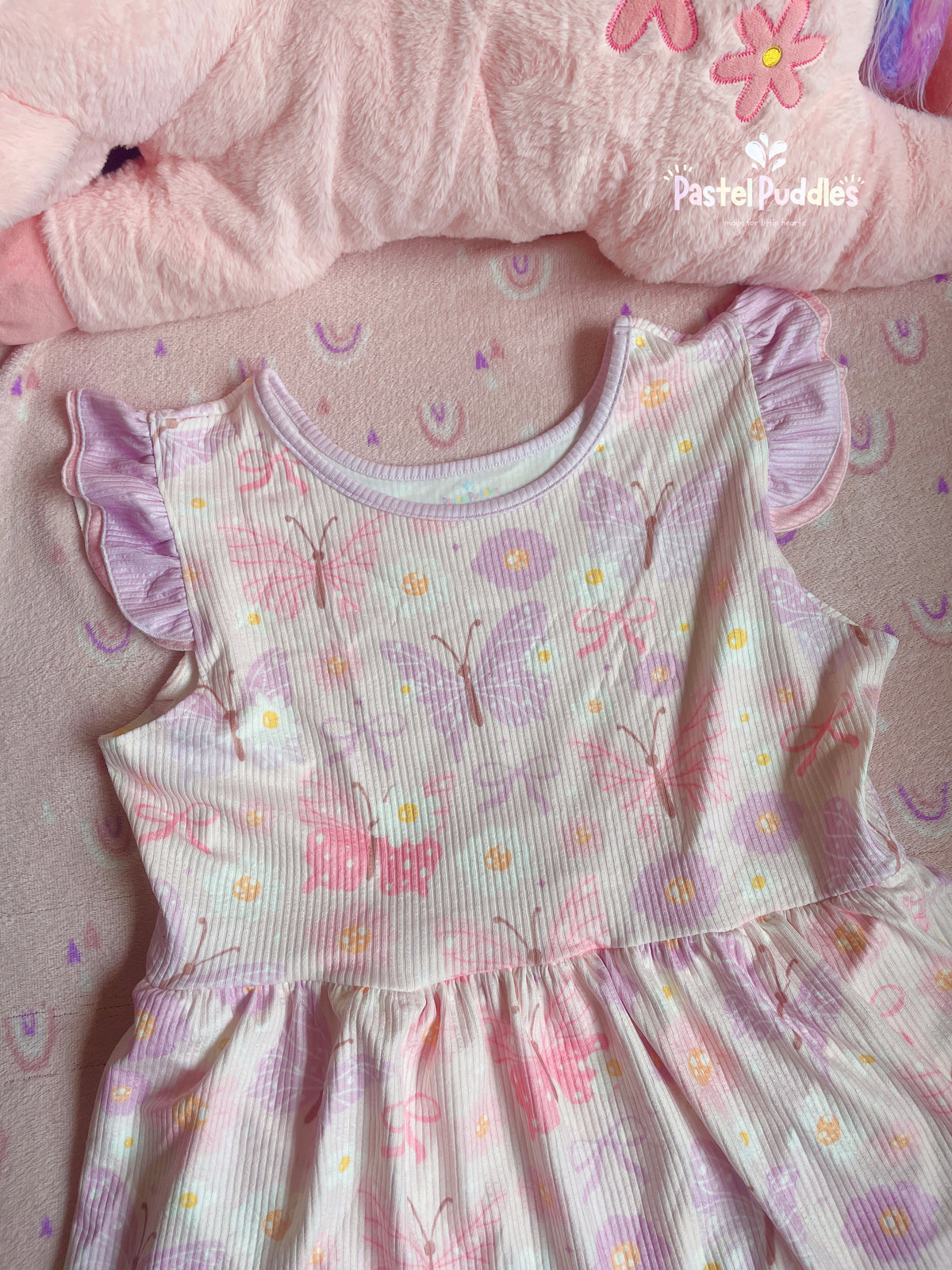 Blossom Butterflies ruffle sleeve onesie dress