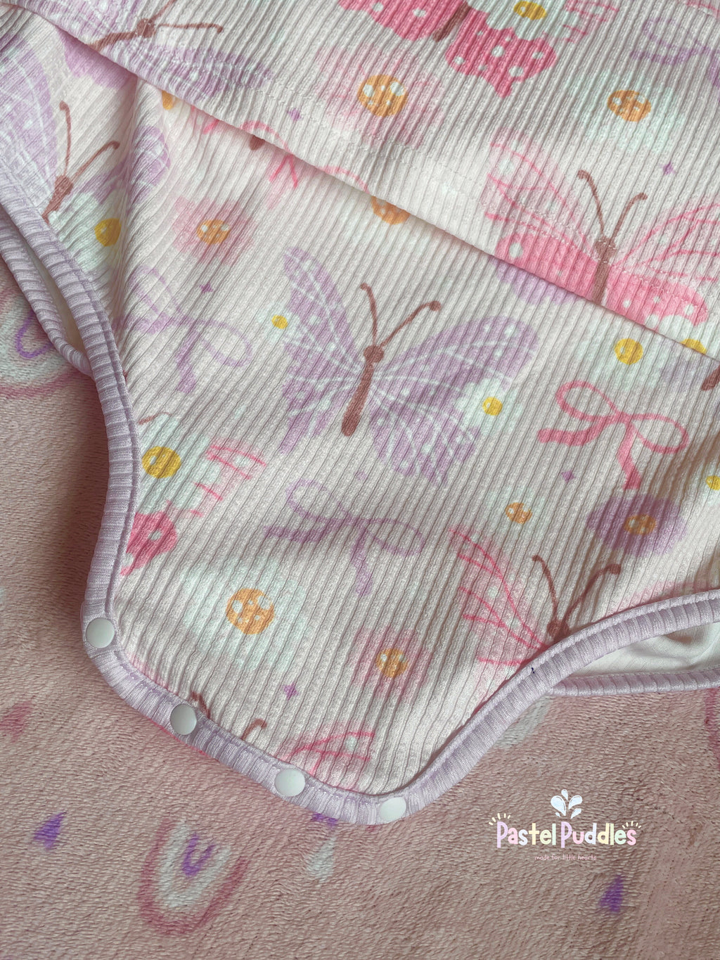 Blossom Butterflies ruffle sleeve onesie dress – Pastel Puddles