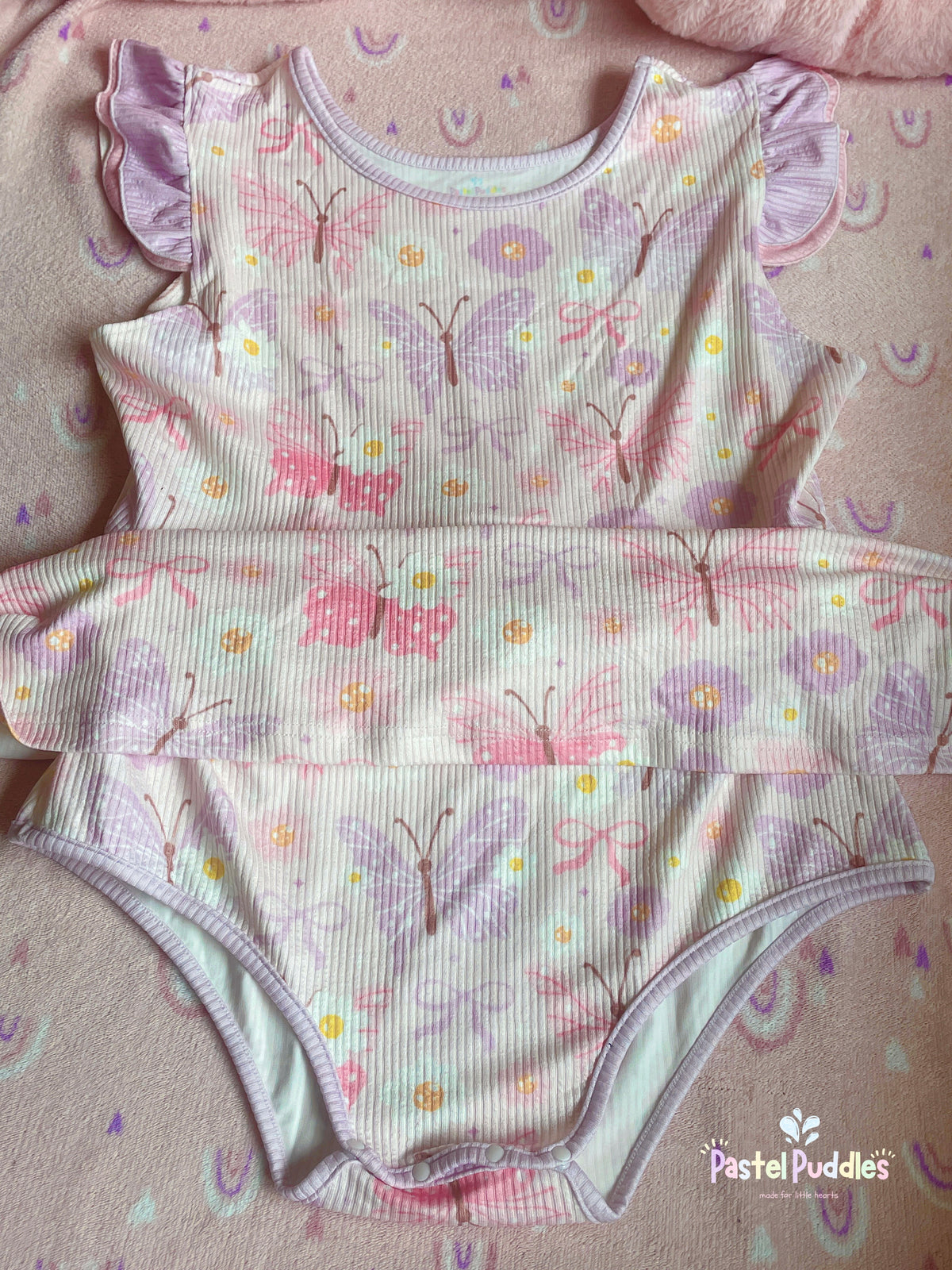 Blossom Butterflies ruffle sleeve onesie dress